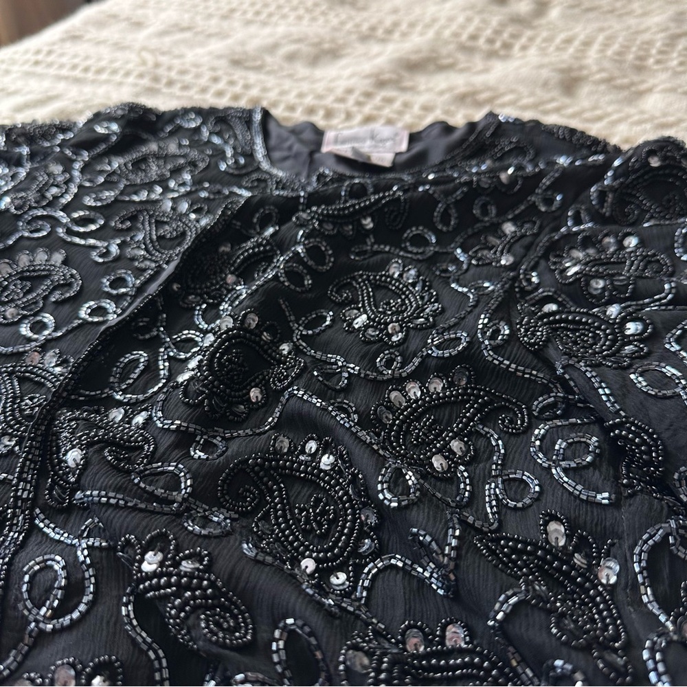 NWT Vintage Laurence Kazar Blazer Sequin Silk Beaded Beads Sequins Open Jacket M - Picture 13 of 17